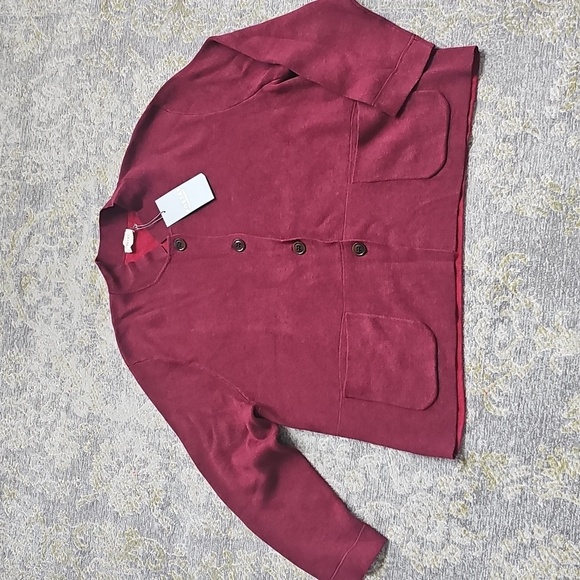 NWT Poetry Jacket Double Knit Organic Cotton 16 Cardigan Button Up Maroon Red - Picture 2 of 7